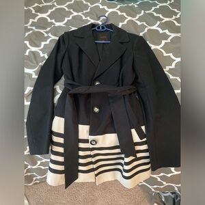 Limited black and white stripe long jacket trench with tie waist size XS